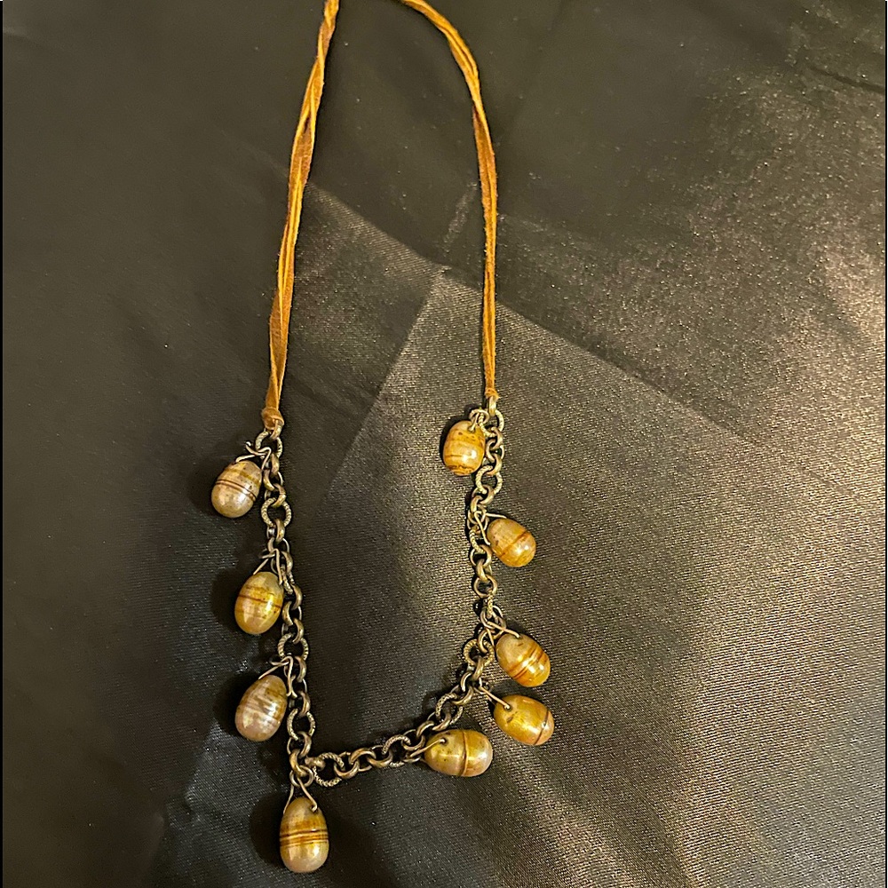 Beaded chain with leather strap necklace